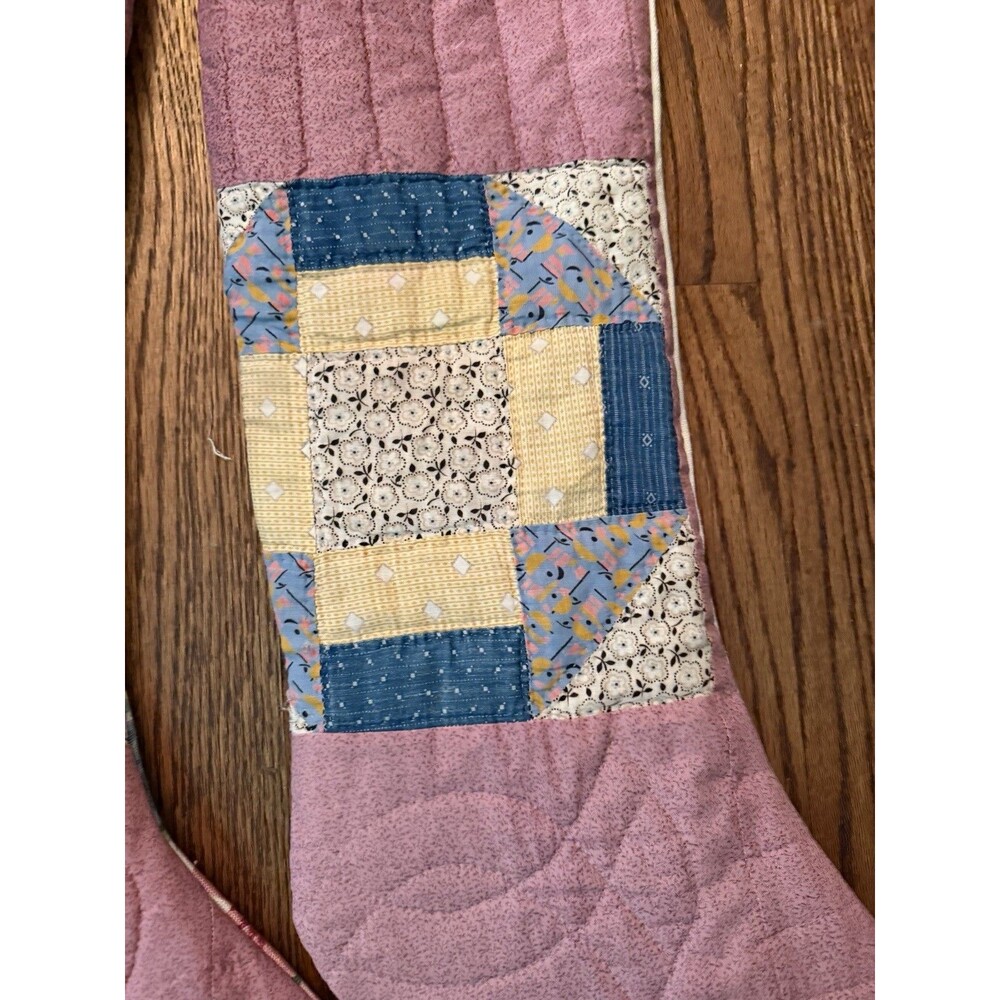 Vintage Quilt Christmas Stocking Set Extra Long 25” Floral Cottagecore Victorian - Picture 11 of 13